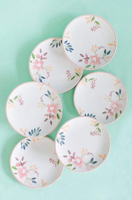 Floral Lace Handpainted Dinner Plates- Set of 6 - 8 inches - The Wishing Chair