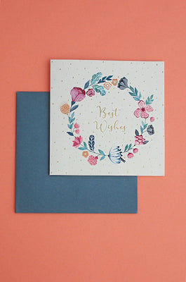Floral Wreath Best Wishes Greeting Card - The Wishing Chair