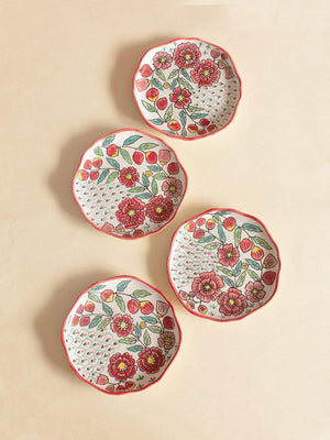 Poppy Petals Handpainted Dessert Plates - Set Of 4 - The Wishing Chair