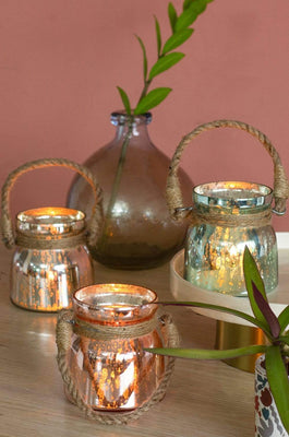 Sparkle Dust Glass Votives with Jute Rope - Set of 3 - The Wishing Chair
