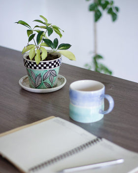 Gingham Planter -jade