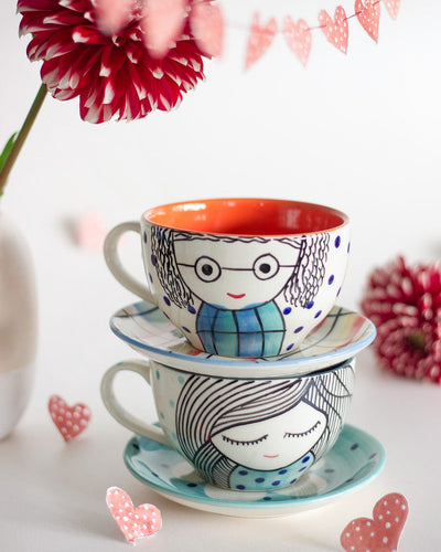 His and Her Morning Teacups and Saucers
The perfect his &amp; her morning teacups and saucer set! This beautiful handpainted set features a quirky design that is sure to start your day off with a smile. WMorning TeacupsThe Wishing Chair