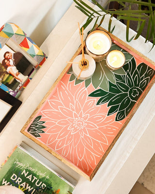 kitchen accessories Indian Garden Handpainted Wood Tray - Dimensions- 16 L X 10 W X 1 H inches