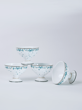 Magique by The Wishing Chair - Emerald Ribbon Fine China Ceramic Collection - Dessert Cups - Set of 4