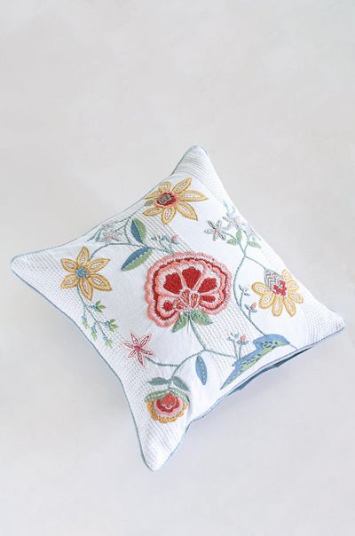Peony Embroidered Cushion CoverMaterial:

Front - 100% Cotton 
Back- 100% Polyester

Dimensions:
18 x 18 Inch

 Peony Embroidered Cushion CoverThe Wishing Chair