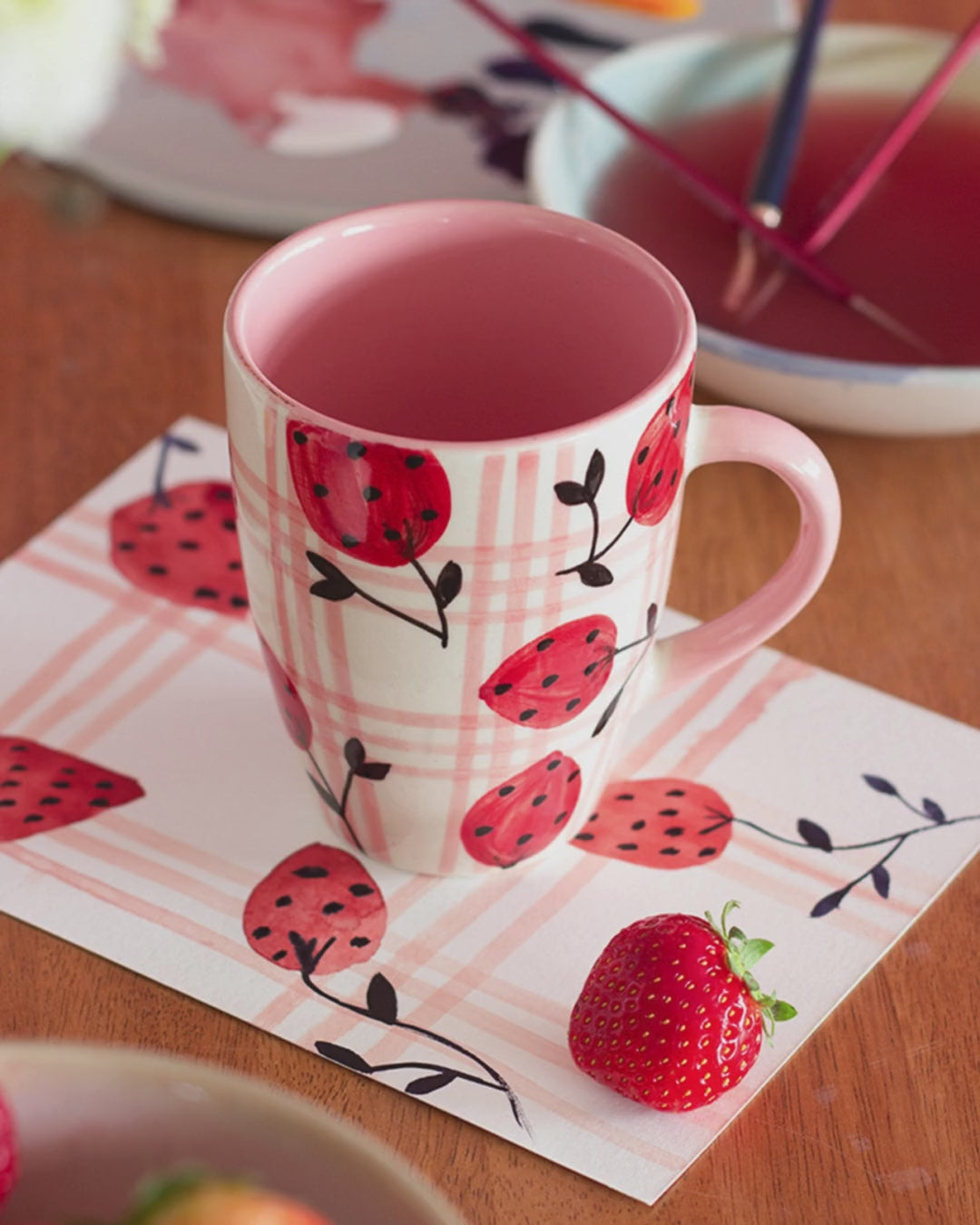 Strawberries Handpainted Ceramic Mug