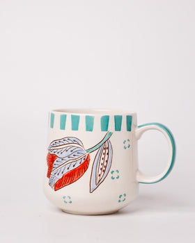 Stripe & Stem Handpainted Ceramic Coffee Mug 325ml