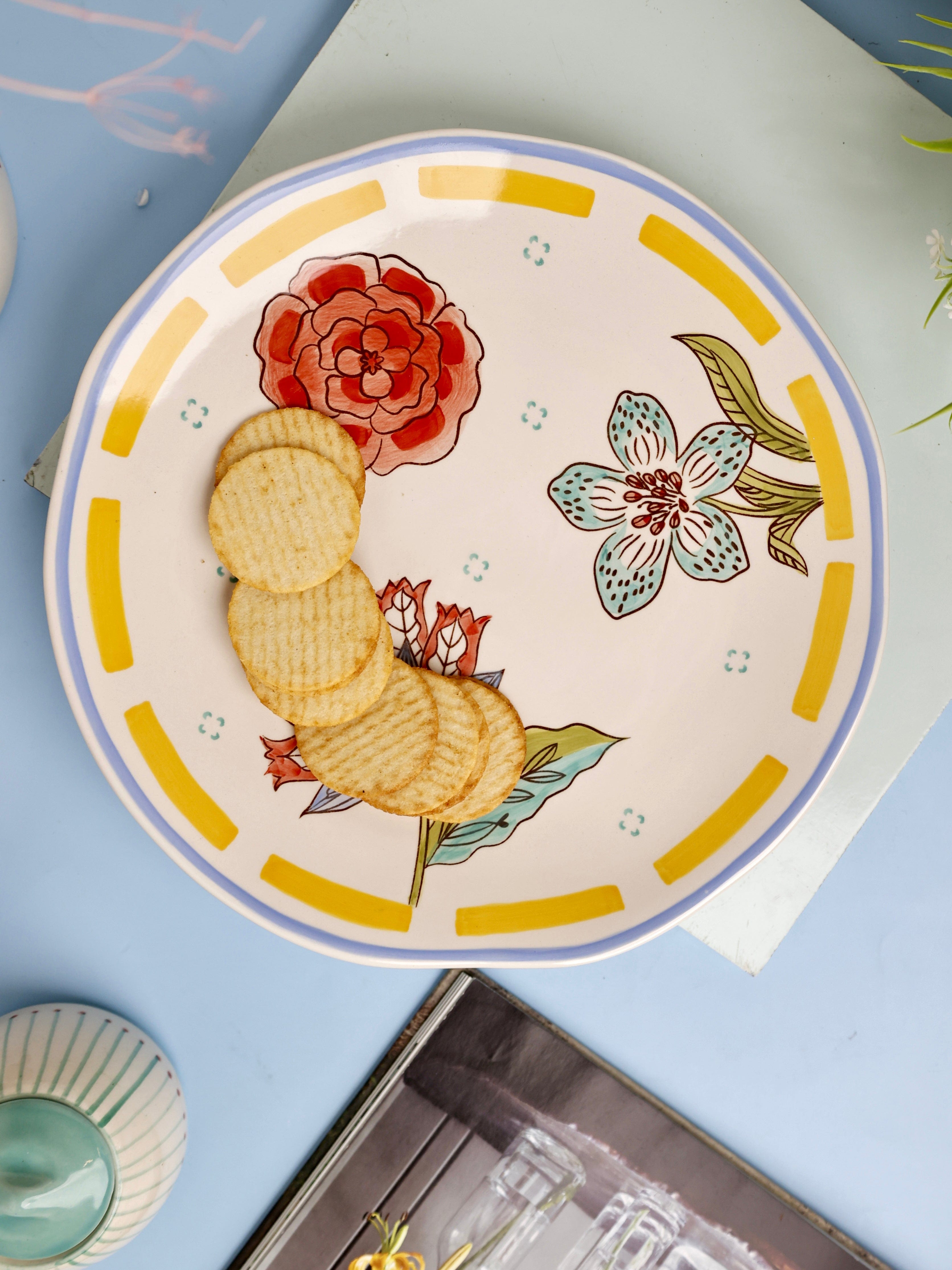 Stripe Stem Handpainted Ceramic Round Platter 27 cms