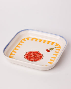 Stripe & Stem Handpainted Ceramic Square Snack Plate 15.5 cms