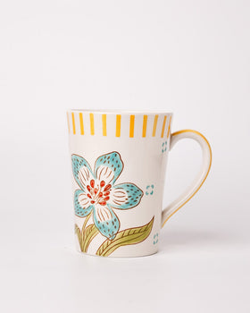 Stripe & Stem Tall Handpainted Ceramic Coffee Mug  355ml
