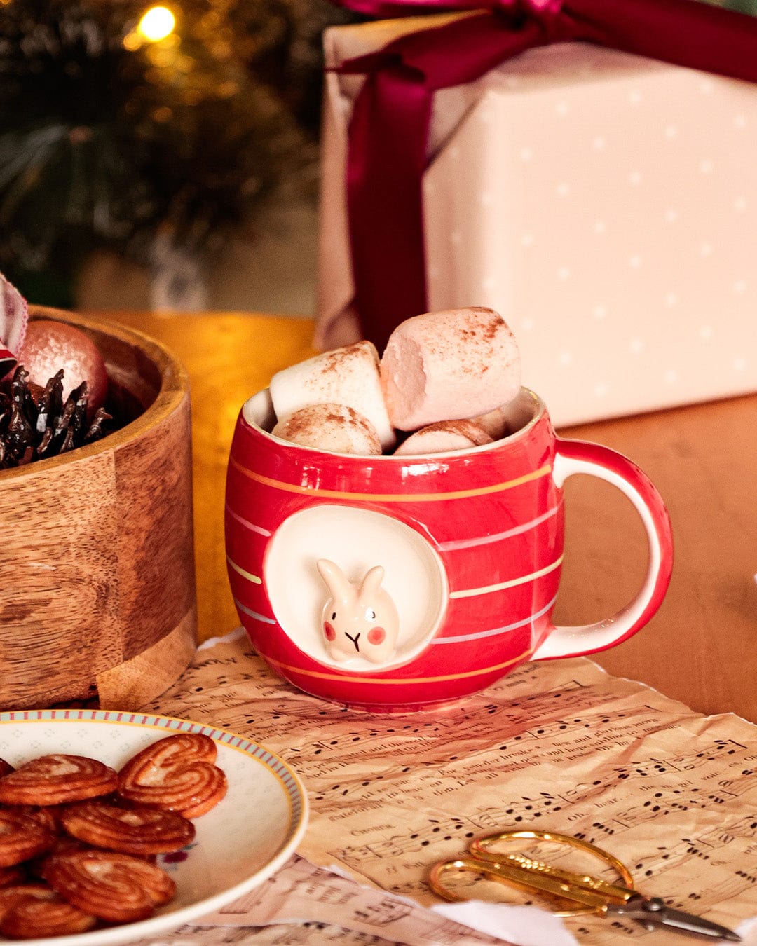 Striped Bunny Handpainted Ceramic Mug - Main Image
