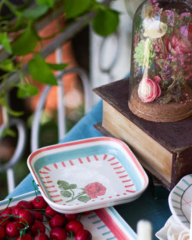Tea Garden Handpainted Ceramic Square Snack Plate 15.5 cms