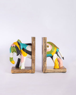 Technicolour Tusker Wooden & Handpainted Paper mache Bookends - Technicolour Tusker Wooden & Handpainted Paper mache Bookends - The Wishing Chair