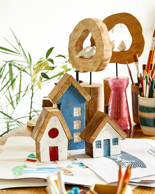 Tiny Homes Wooden Paperweight - Blue