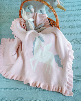 Unicorn Knitted Cotton Blanket - Unicorn Knitted Cotton Blanket - The Wishing Chair  - Unicorn Knitted Cotton Blanket - The Wishing Chair