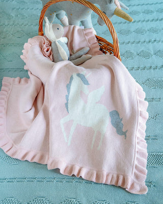 Unicorn Knitted Cotton Blanket - Unicorn Knitted Cotton Blanket - The Wishing Chair  - Unicorn Knitted Cotton Blanket - The Wishing Chair