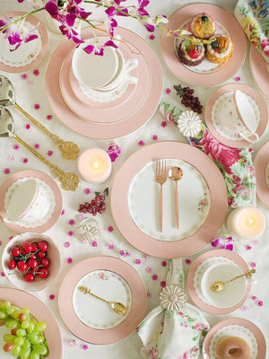 Vintage Rose Dinner Plates Set of 6 - Coral