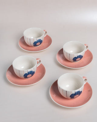 Zinnia Handpainted Ceramic Teacup & Saucer -Set of 4 - Zinnia Handpainted Ceramic Teacup & Saucer -Set of 4 - The Wishing Chair  - Zinnia Handpainted Ceramic Teacup & Saucer -Set of 4 - The Wishing Chair