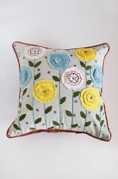 Chrysanthemum Embroidered Cushion CoverMaterial: Front - 60% Cotton &amp; 40% Linen, Back- 100% Polyester
Dimensions: 18 x 18 Inch

Dry Clean only

 Chrysanthemum Embroidered Cushion CoverThe Wishing Chair