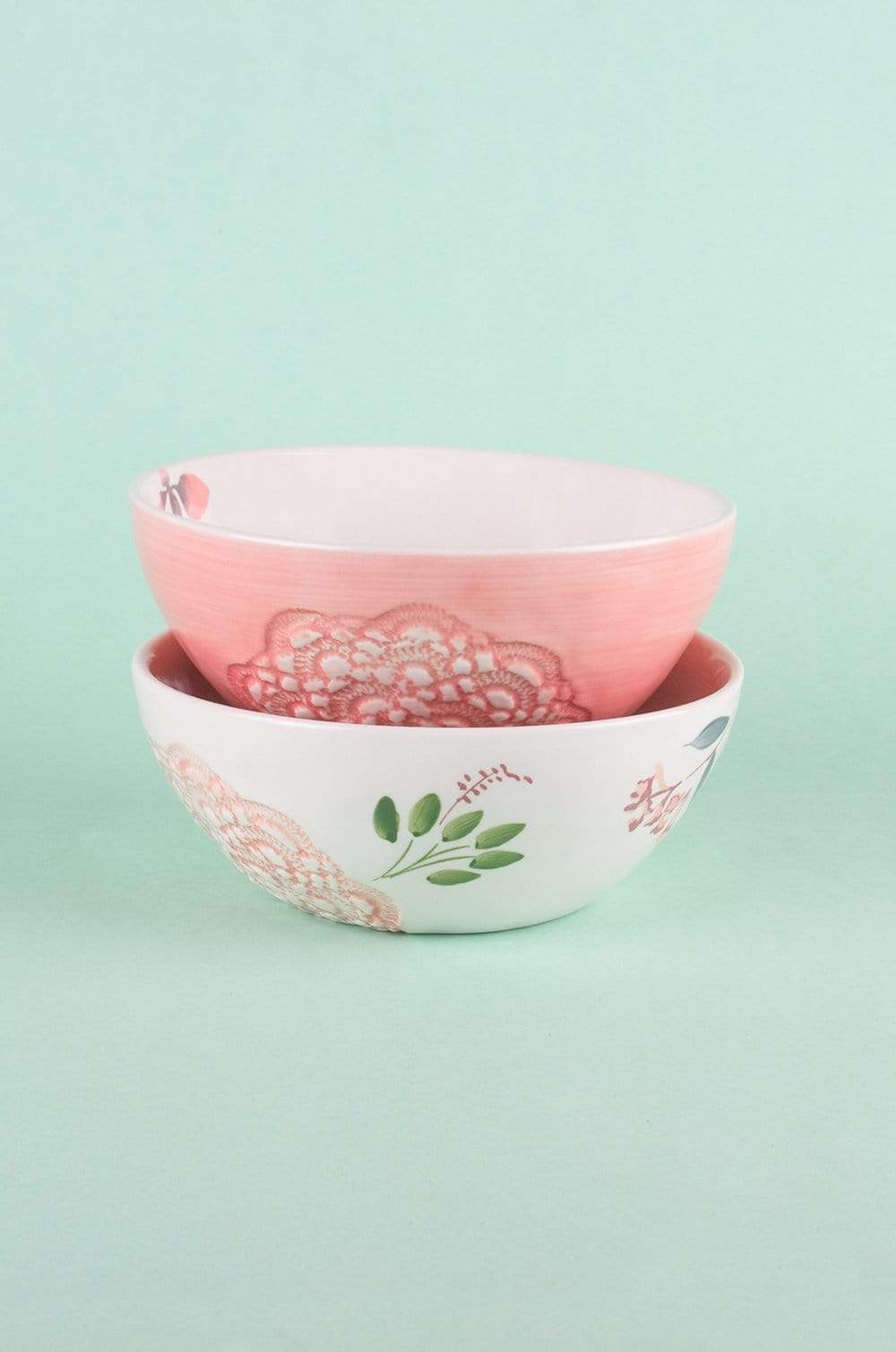 Floral Lace Handpainted Bowl - Set of 2