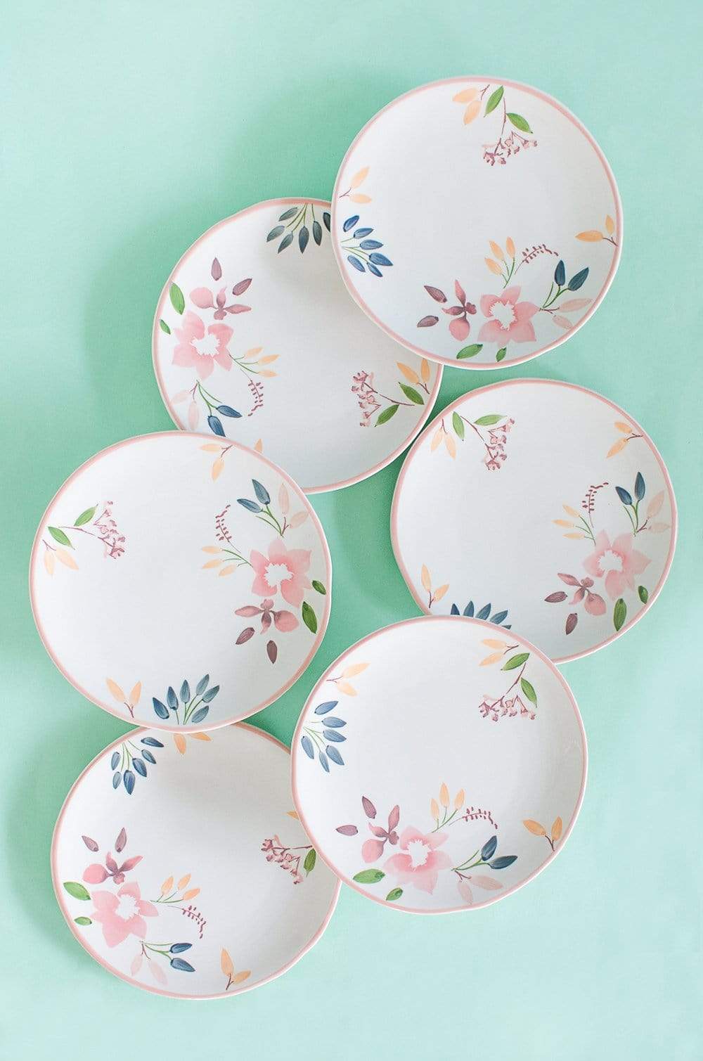 Floral Lace Handpainted Dinner Plates- Set of 6 - 8 inches