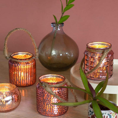 Sparkles Glass Votives with Jute Rope - Set of 3