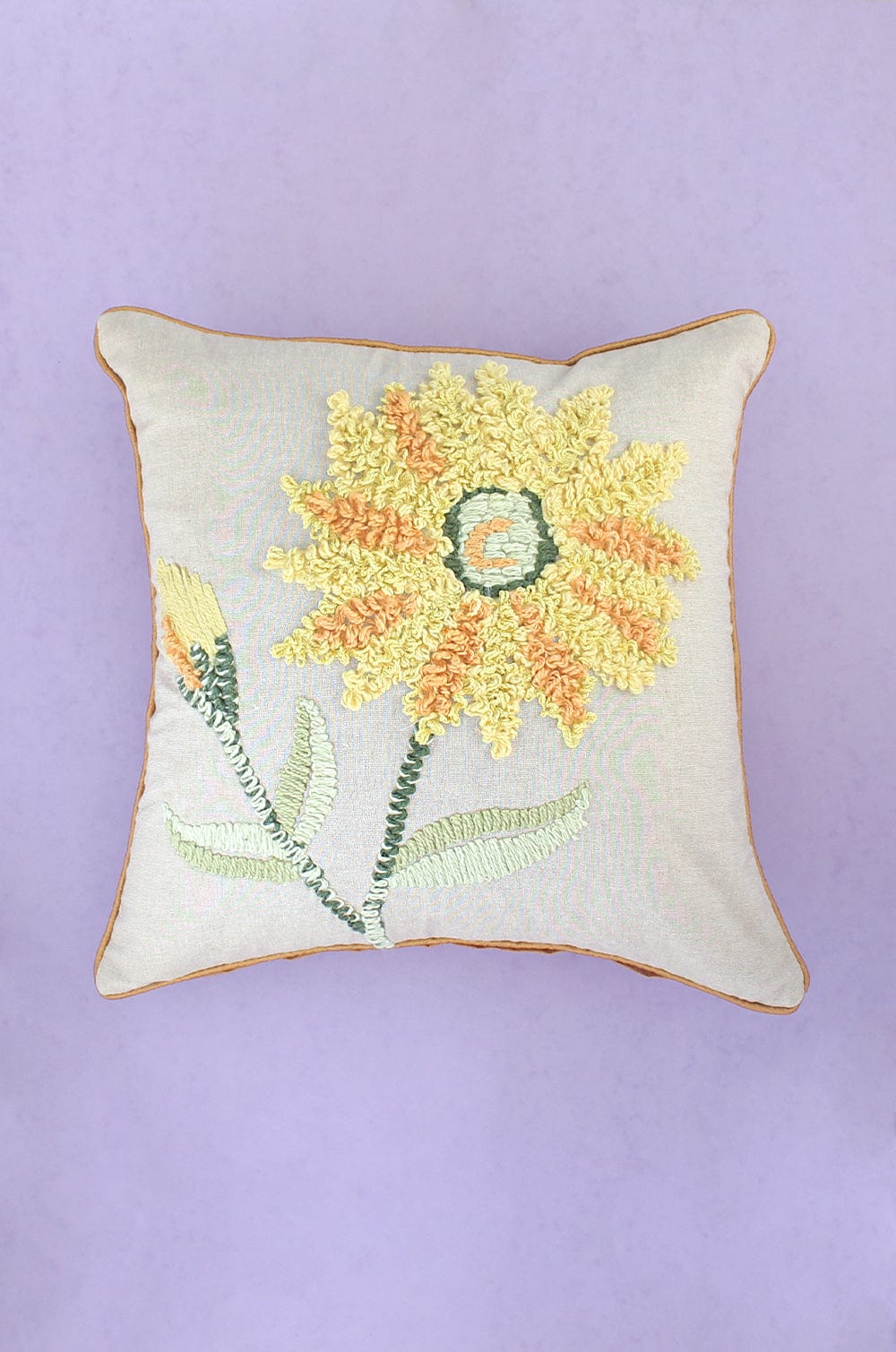 Sunflower Fields Embroidered Cushion Cover