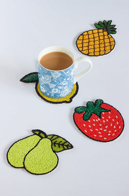 Tropical Goodness Hand Embroidery Beaded Coasters -Set of 4 - Tropical Goodness Hand Embroidery Beaded Coasters -Set of 4 - The Wishing Chair  - Tropical Goodness Hand Embroidery Beaded Coasters -Set of 4 - The Wishing Chair