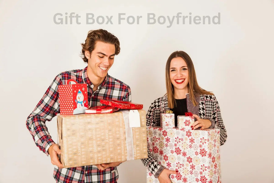 Romantic gift box for boyfriend with personalized items, love notes, and keepsakes.
