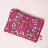 Monogram D - Secret Garden Embroidered Monogram Coin Pouch | The Wishing Chair