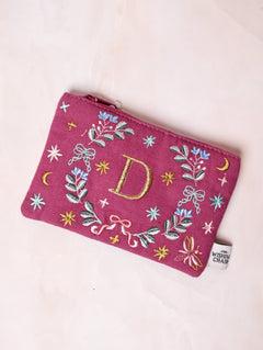 Monogram D - Secret Garden Embroidered Monogram Coin Pouch | The Wishing Chair