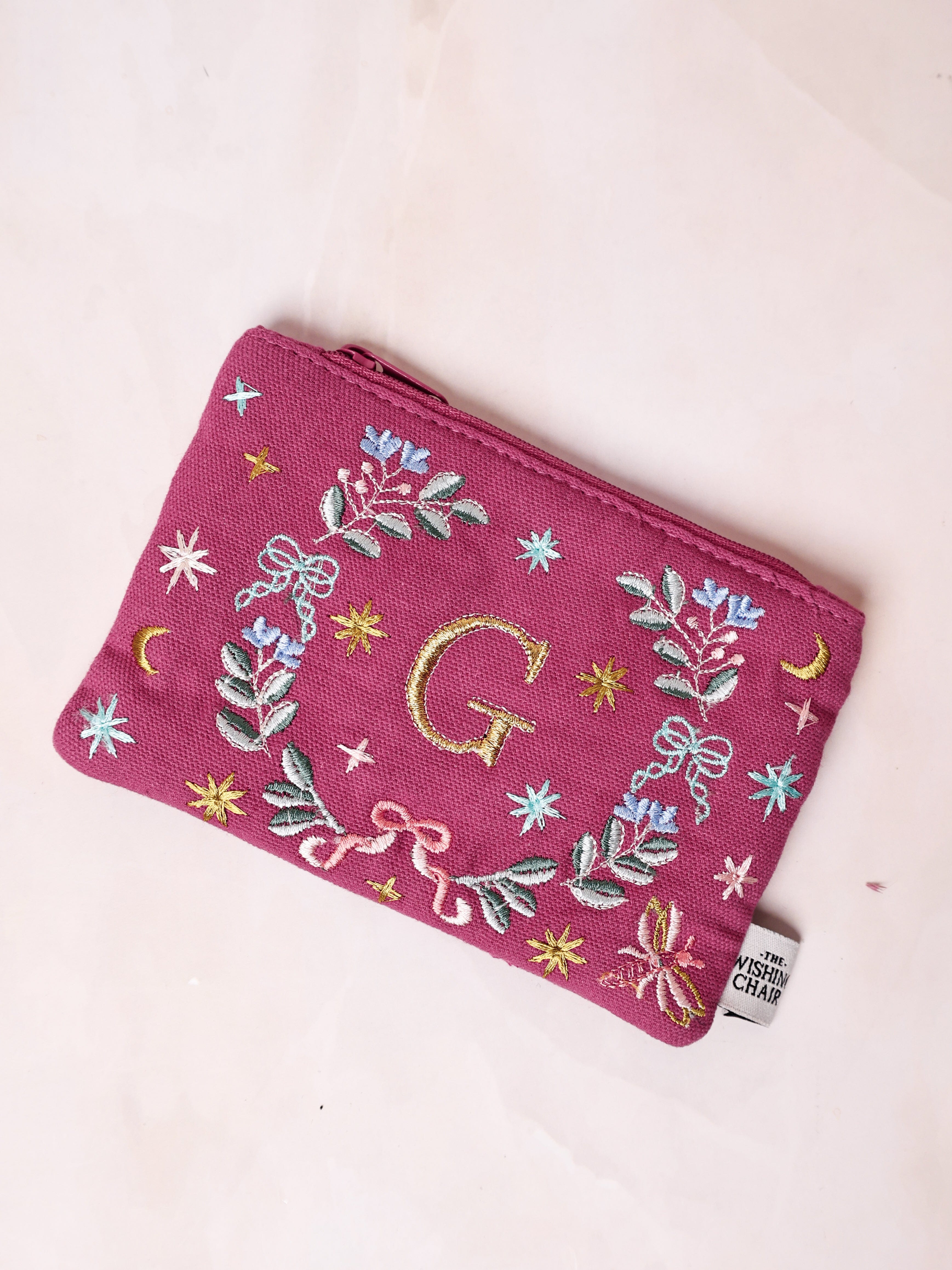 Monogram G - Secret Garden Embroidered Monogram Coin Pouch | The Wishing Chair