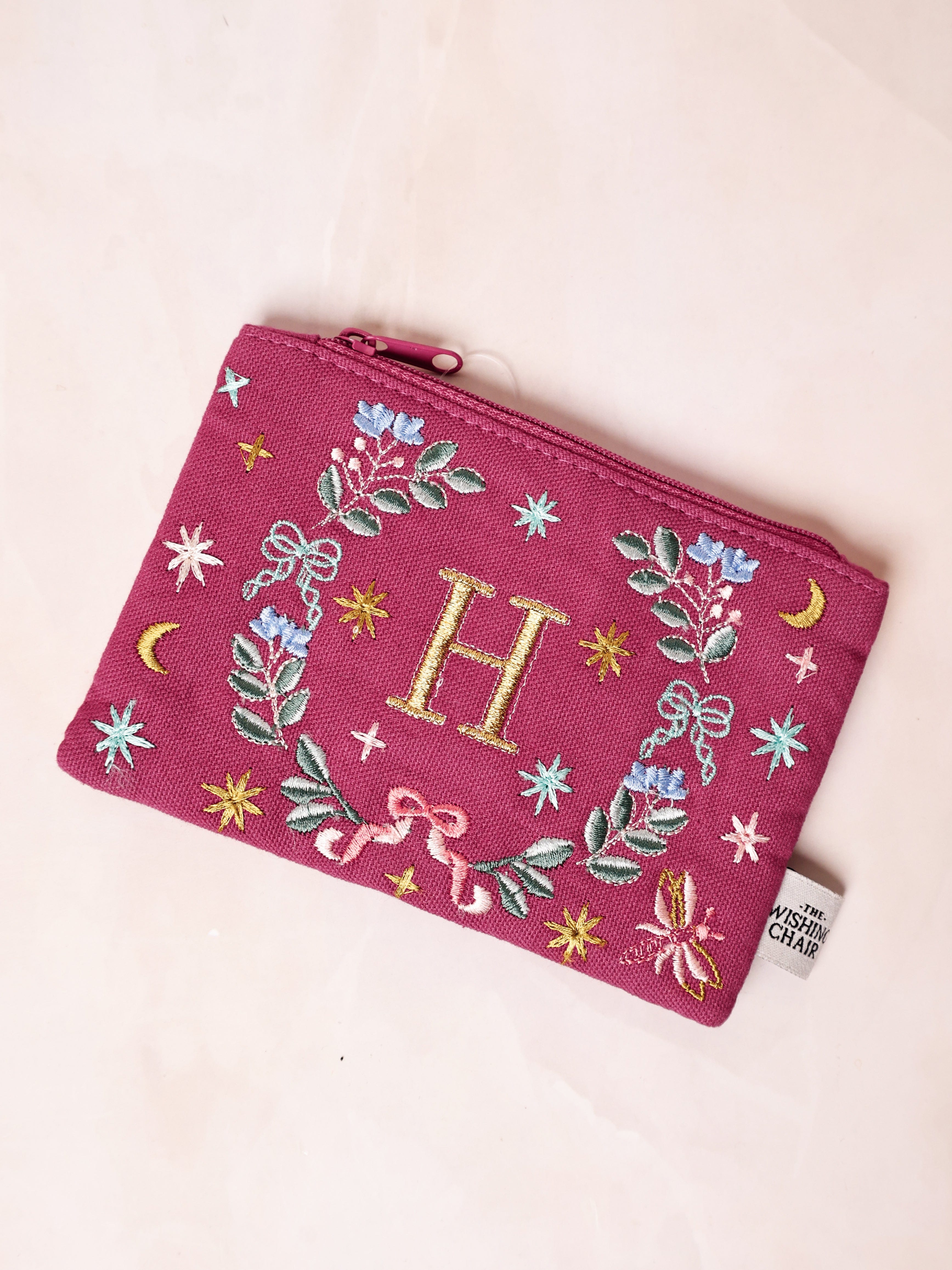 Monogram H - Secret Garden Embroidered Monogram Coin Pouch | The Wishing Chair
