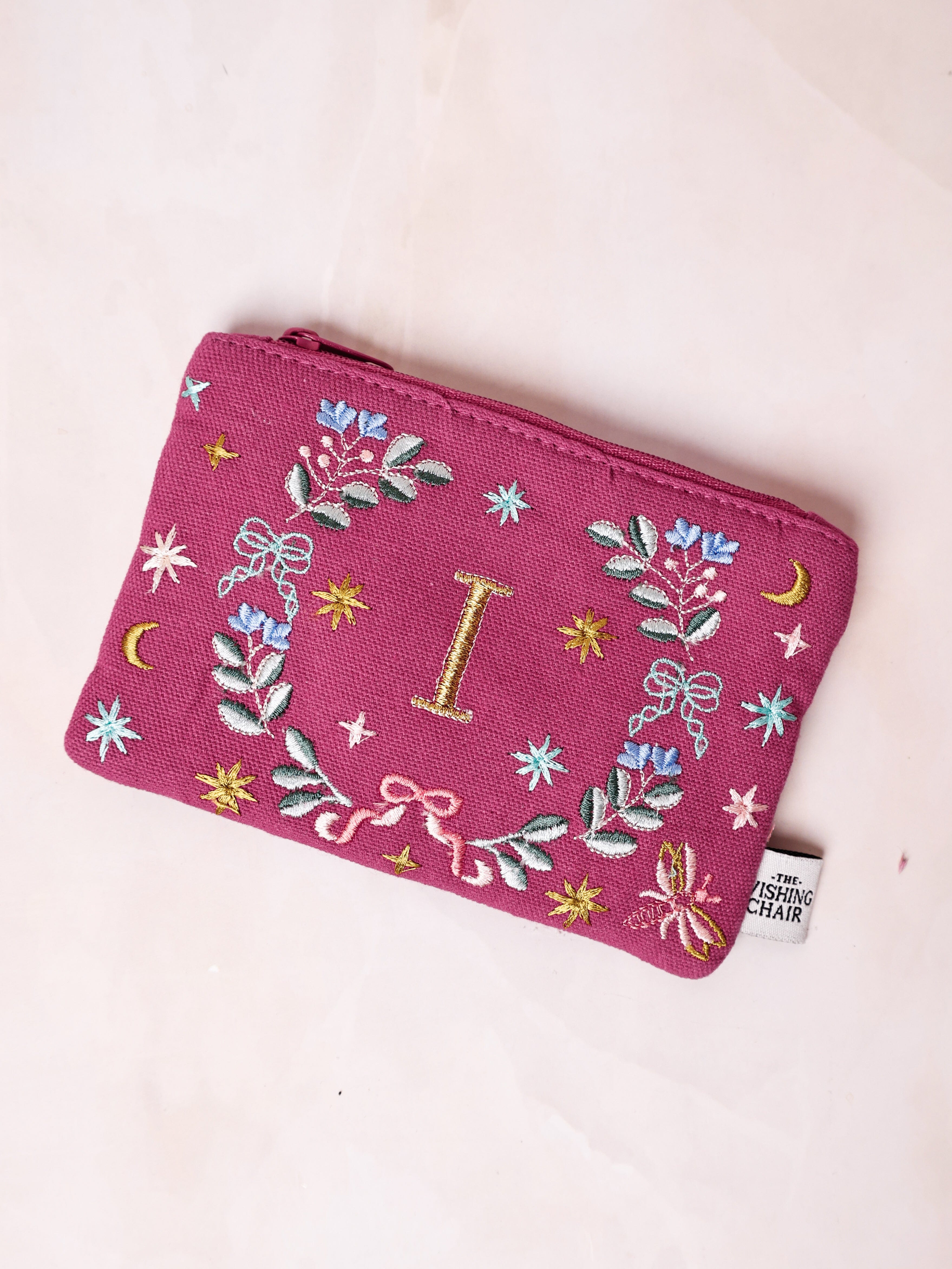 Monogram I - Secret Garden Embroidered Monogram Coin Pouch | The Wishing Chair