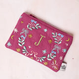 Monogram J - Secret Garden Embroidered Monogram Coin Pouch | The Wishing Chair