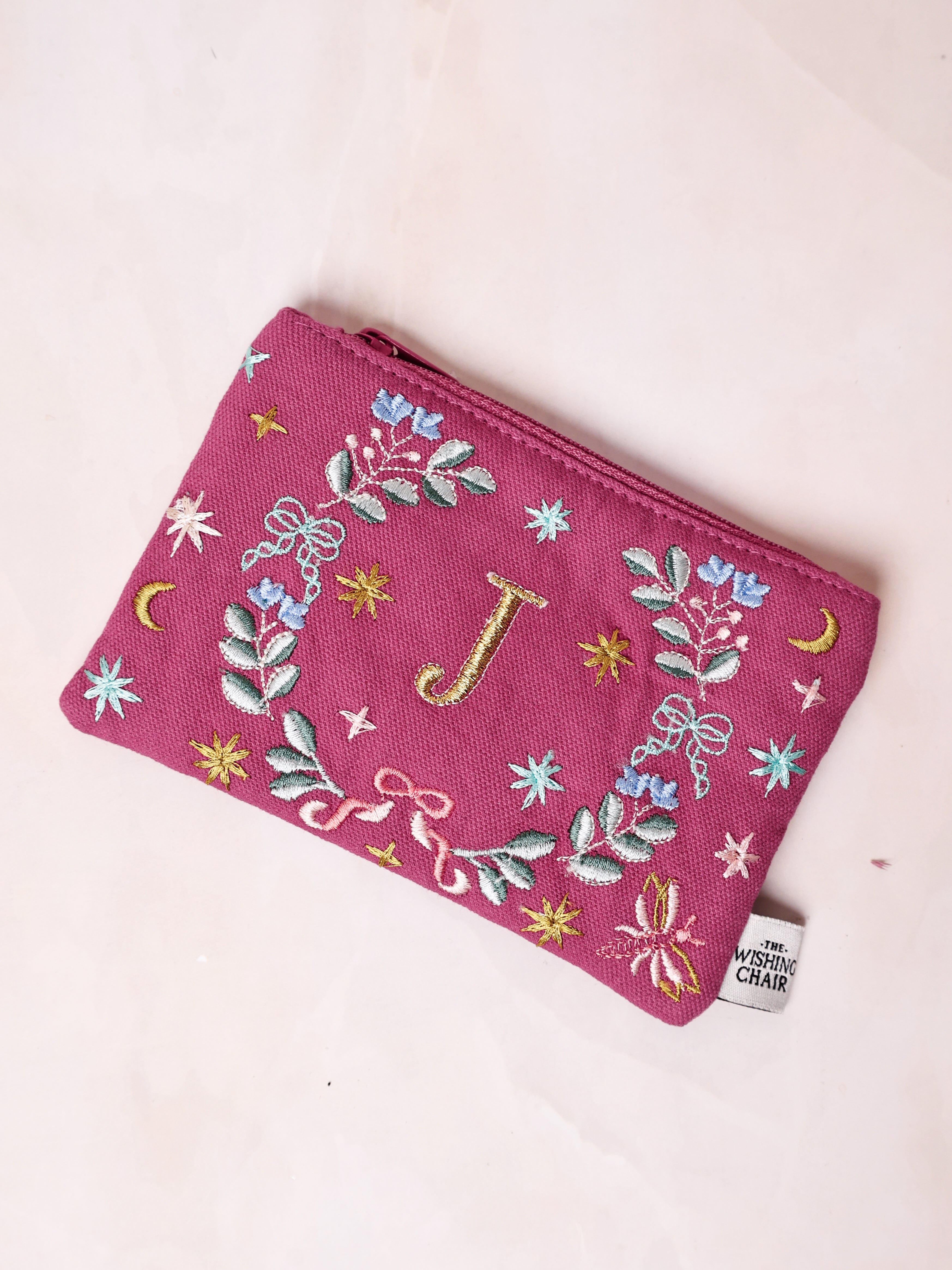 Monogram J - Secret Garden Embroidered Monogram Coin Pouch | The Wishing Chair