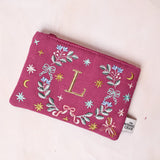 Monogram L - Secret Garden Embroidered Monogram Coin Pouch | The Wishing Chair
