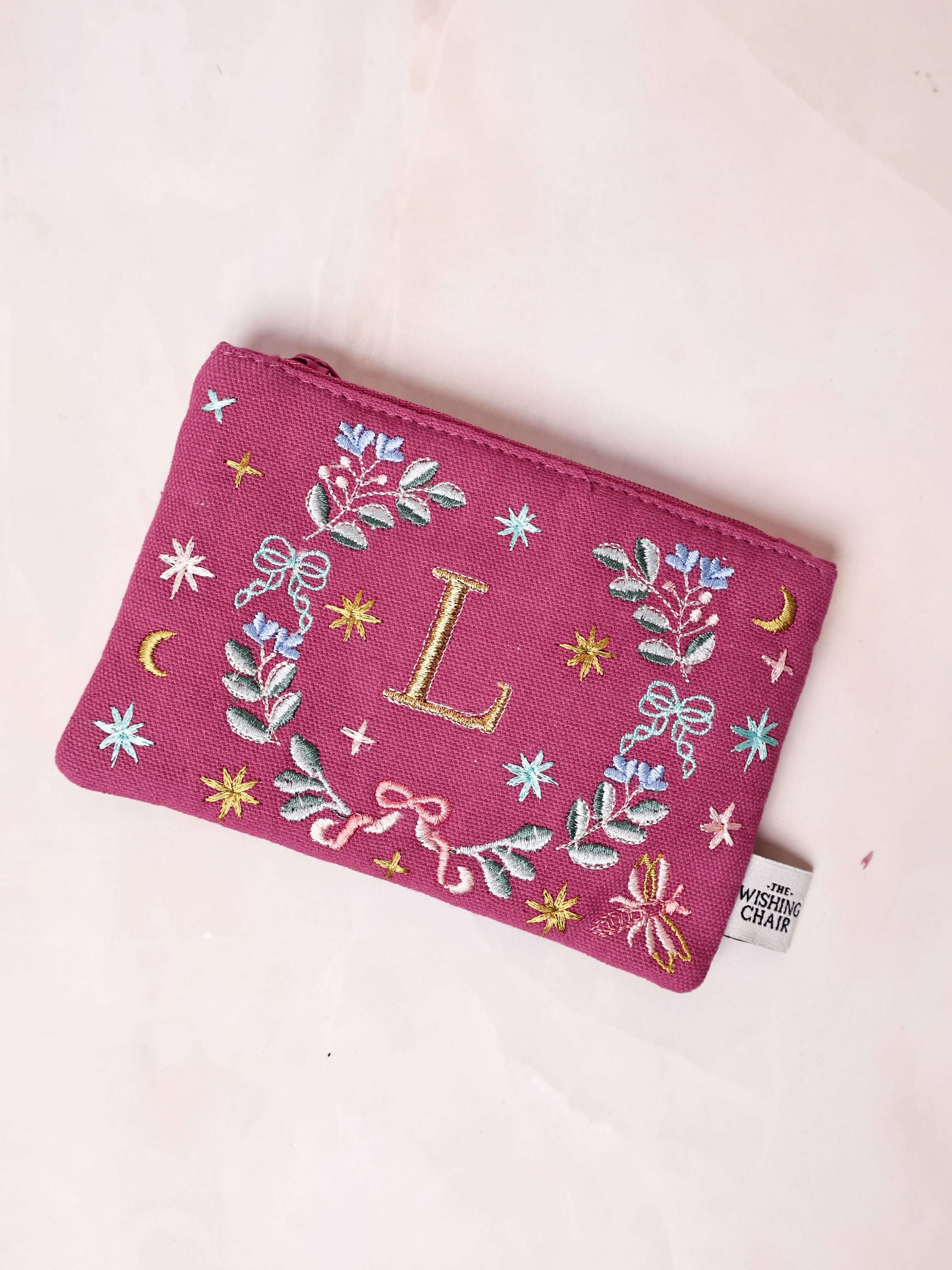 Monogram L - Secret Garden Embroidered Monogram Coin Pouch | The Wishing Chair