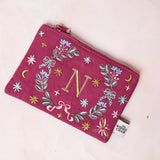 Monogram N - Secret Garden Embroidered Monogram Coin Pouch | The Wishing Chair