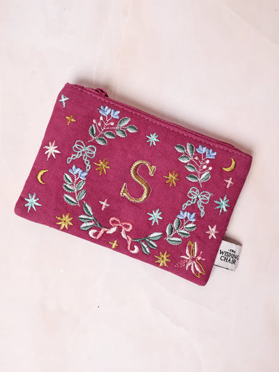 18658-S Secret Garden Embroidered Monogram Coin Pouch