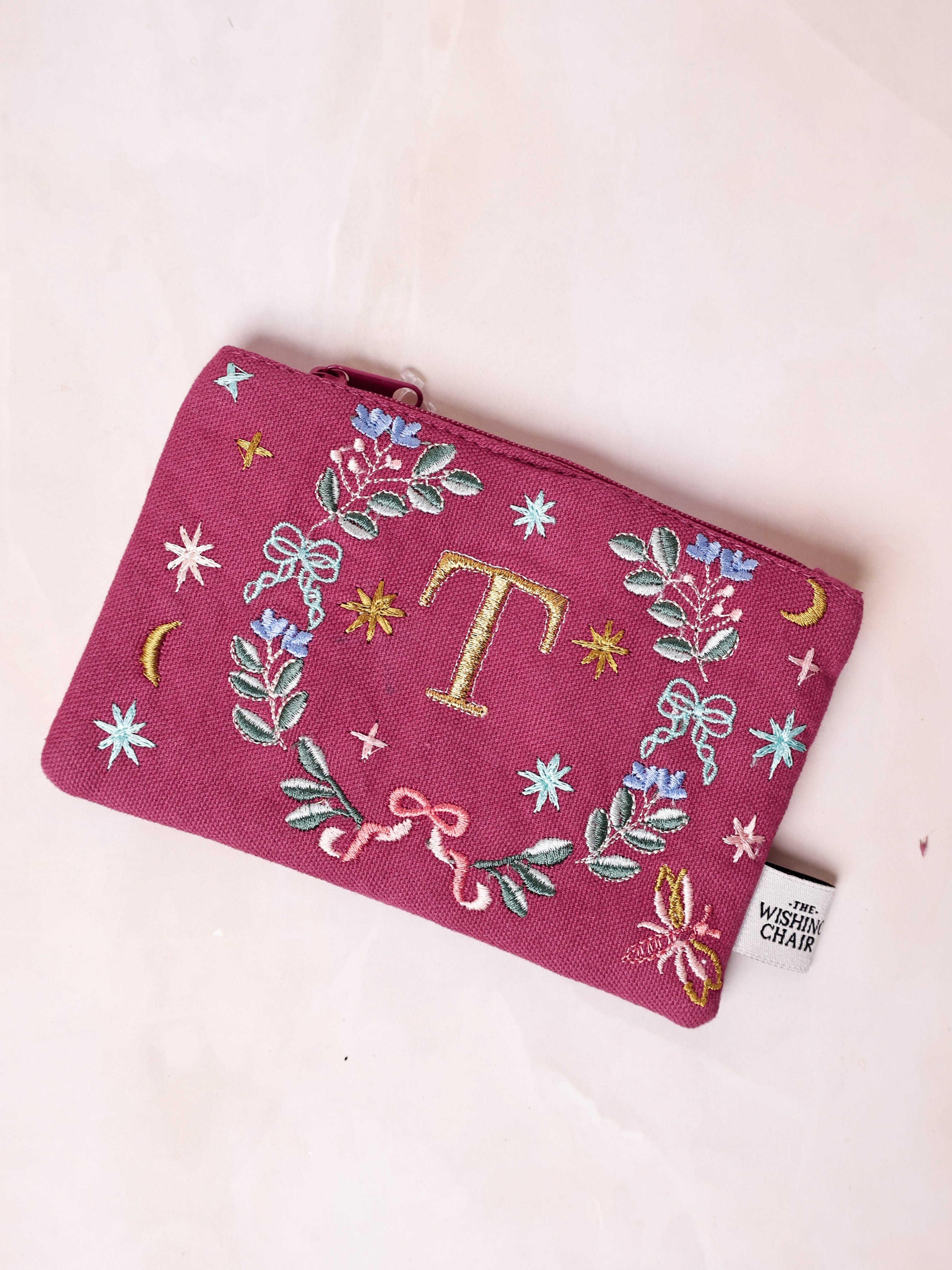 Monogram T - Secret Garden Embroidered Monogram Coin Pouch | The Wishing Chair