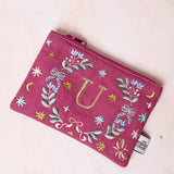 Monogram U - Secret Garden Embroidered Monogram Coin Pouch | The Wishing Chair
