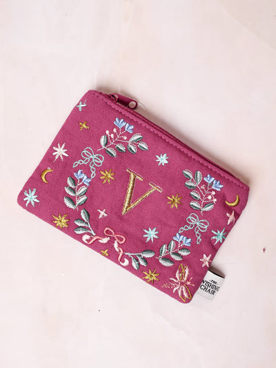 18658-V Secret Garden Embroidered Monogram Coin Pouch