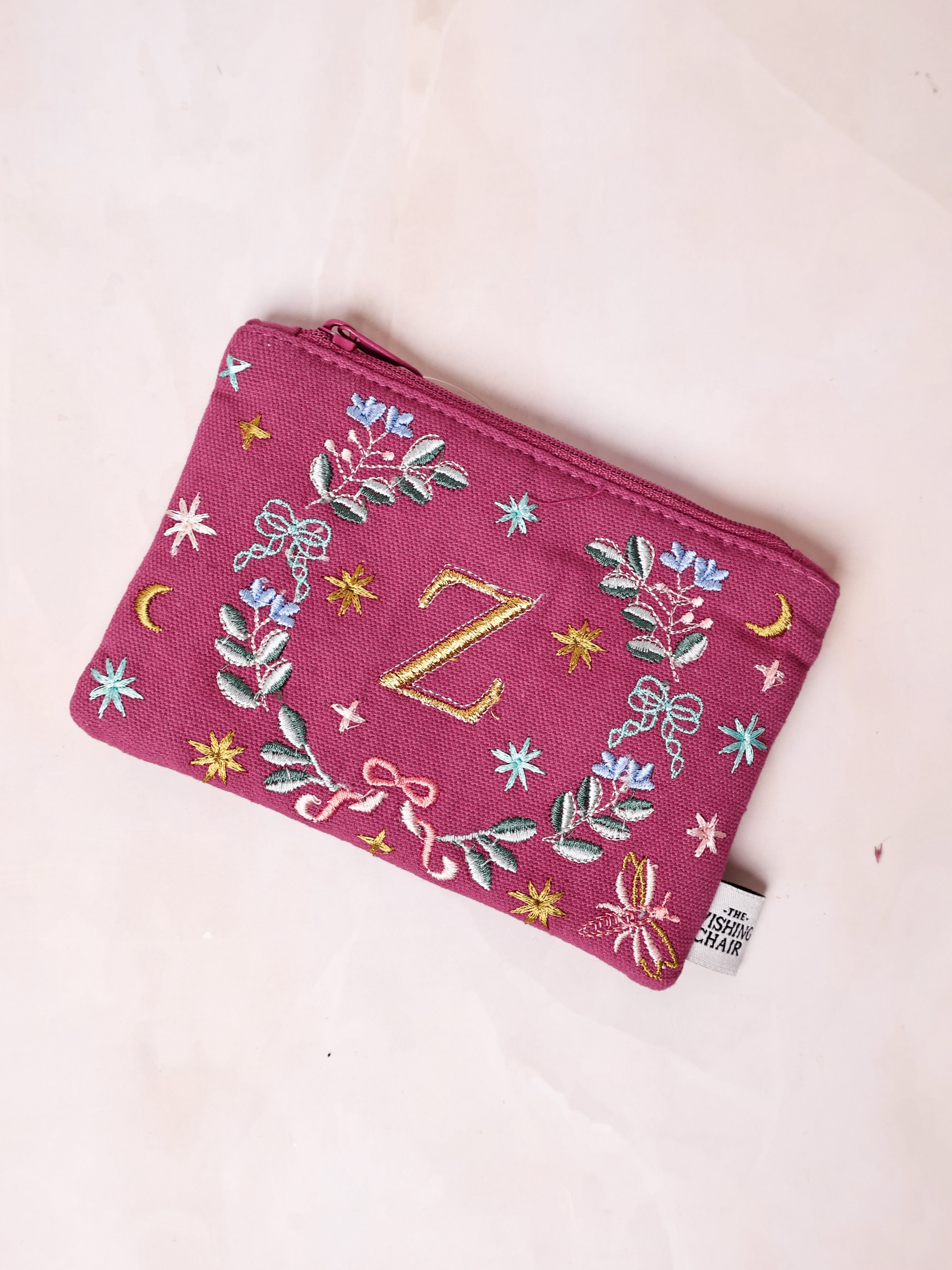 Monogram Z - Secret Garden Embroidered Monogram Coin Pouch | The Wishing Chair