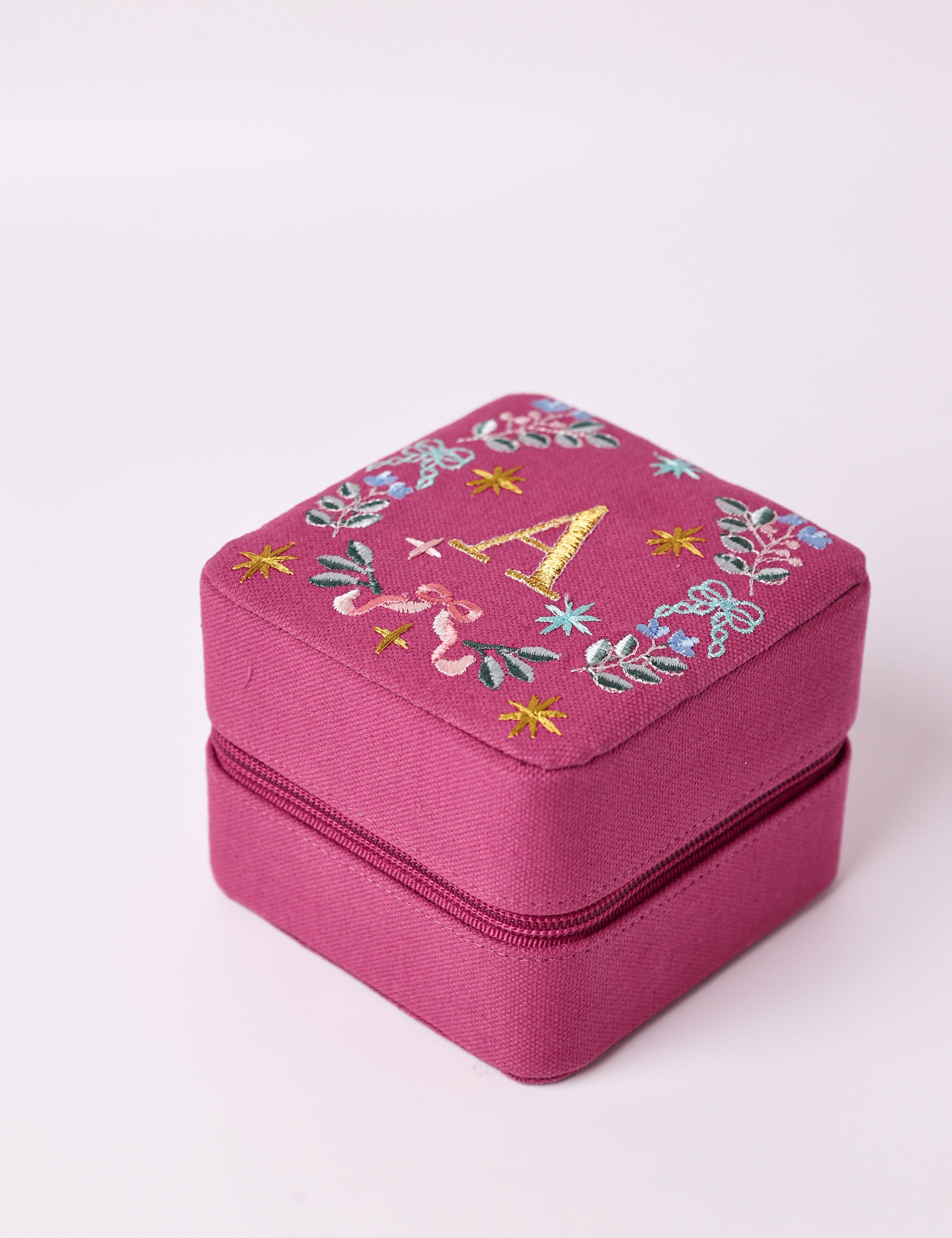 Monogram A - Secret Garden Embroidered Monogram Mini Jewellery Box | The Wishing Chair