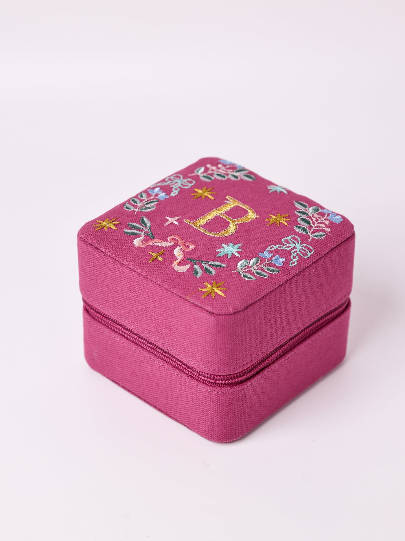 18659-B Secret Garden Embroidered Monogram Mini Jewellery Box