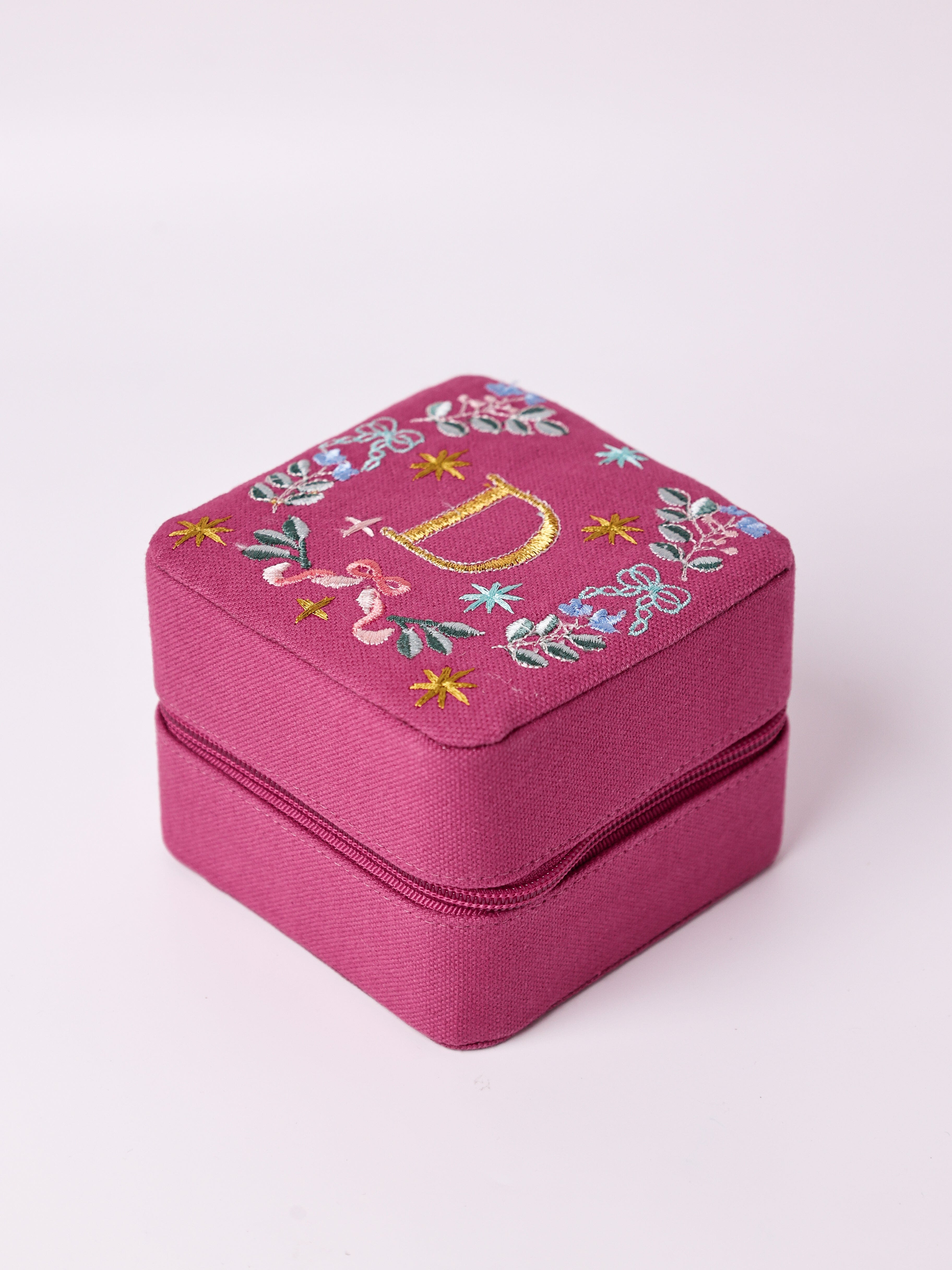 Monogram D - Secret Garden Embroidered Monogram Mini Jewellery Box | The Wishing Chair