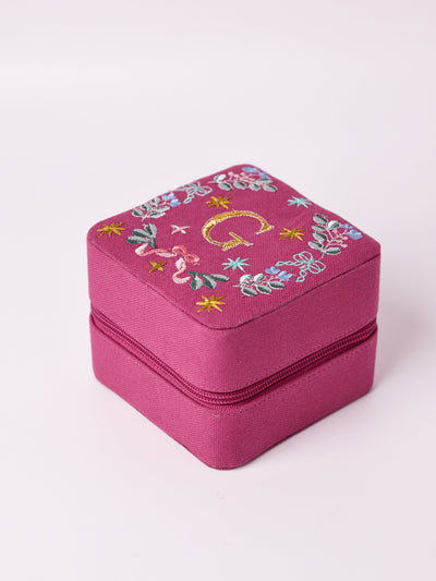 18659-G Secret Garden Embroidered Monogram Mini Jewellery Box