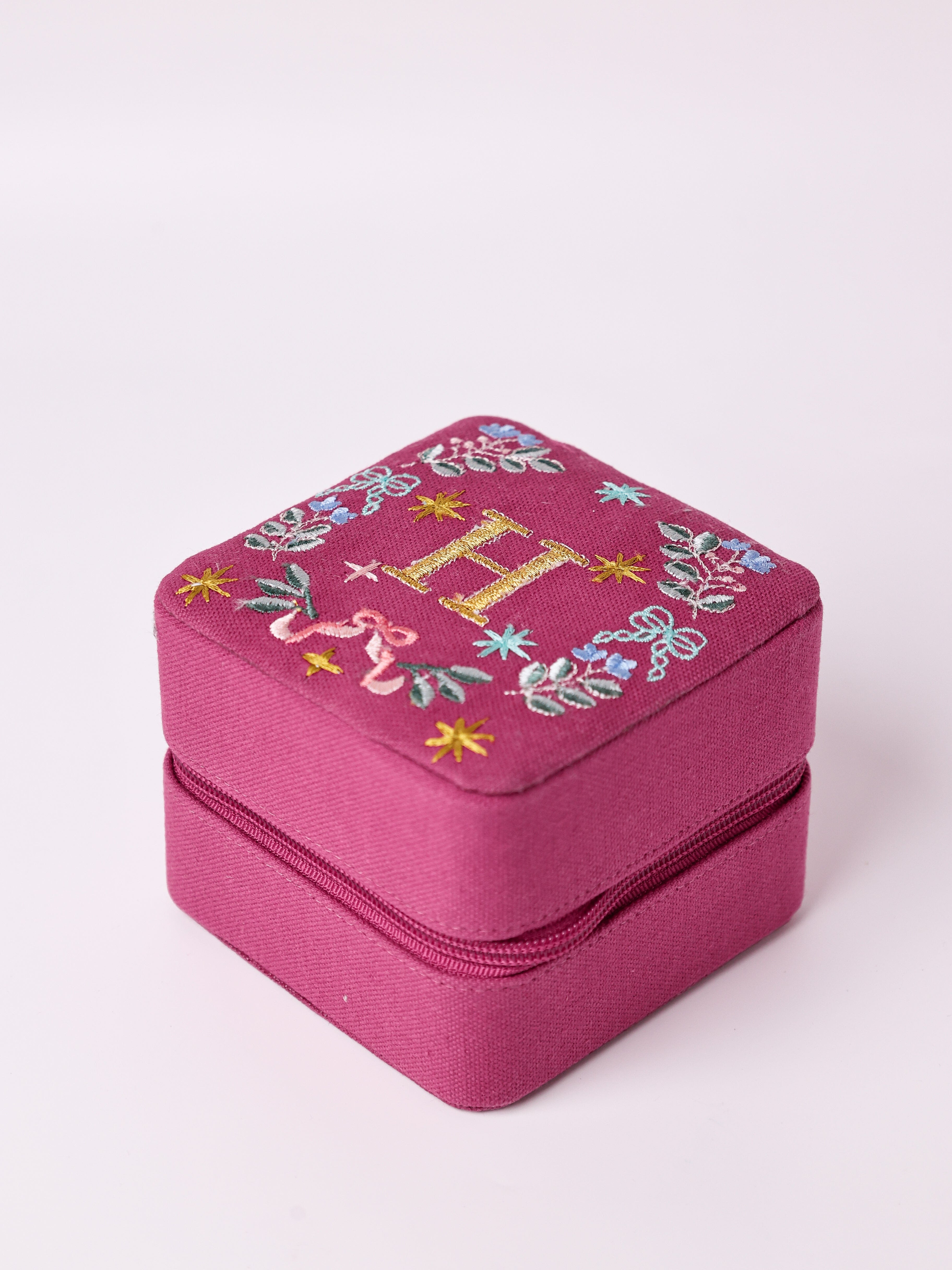 Monogram H - Secret Garden Embroidered Monogram Mini Jewellery Box | The Wishing Chair