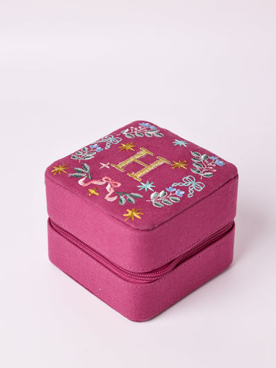 18659-H Secret Garden Embroidered Monogram Mini Jewellery Box